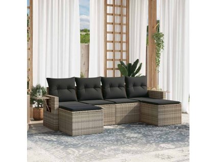 6dílná zahradní sedací souprava a podušky světle šedá polyratan 3220521