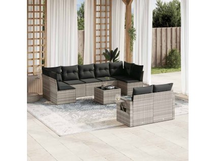 10dílná zahradní sedací souprava podušky světle šedá polyratan 3220631