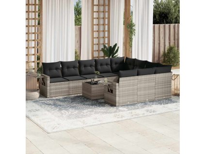 11dílná zahradní sedací souprava s poduškami šedá polyratan 3220701