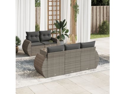 6dílná zahradní sedací souprava s poduškami šedá polyratan 3221099