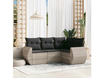 4dílná zahradní sedací souprava a podušky světle šedá polyratan 3221311