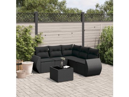 6dílná zahradní sedací souprava s poduškami černá polyratan 3221354