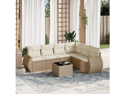 7dílná zahradní sedací souprava s poduškami béžová polyratan 3221417