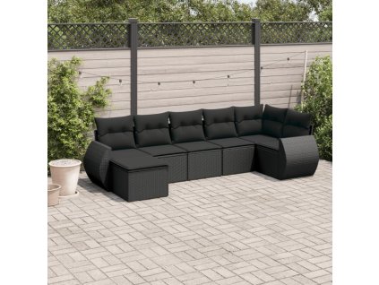 7dílná zahradní sedací souprava s poduškami černá polyratan 3221674