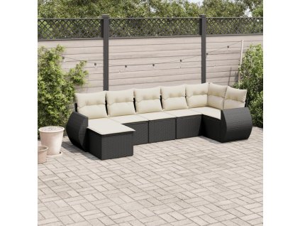 7dílná zahradní sedací souprava s poduškami černá polyratan 3221675