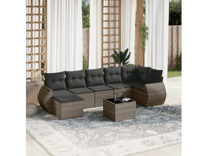 8dílná zahradní sedací souprava s poduškami šedá polyratan 3221689