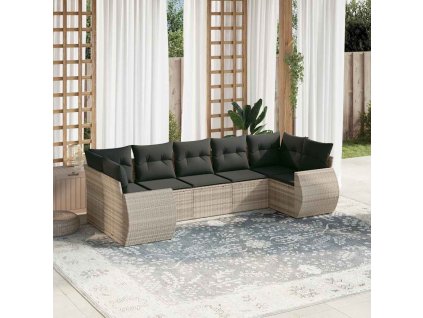 7dílná zahradní sedací souprava a podušky světle šedá polyratan 3221791