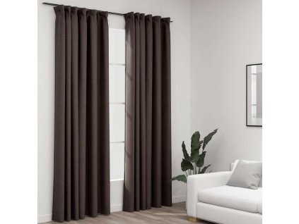 Zatemňovací závěsy s háčky vzhled lnu 2 ks taupe 140 x 225 cm 321205