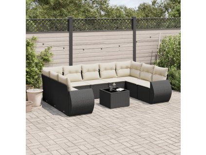 10dílná zahradní sedací souprava s poduškami černá polyratan 3221805
