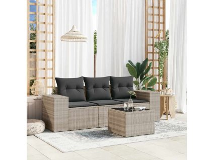 4dílná zahradní sedací souprava a podušky světle šedá polyratan 3222271