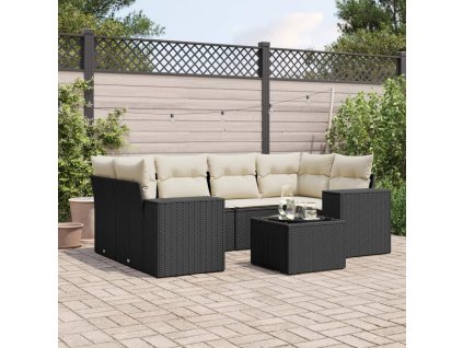 7dílná zahradní sedací souprava s poduškami černá polyratan 3222315