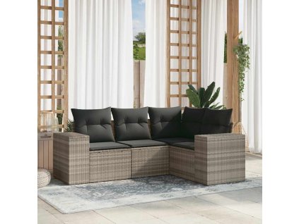 4dílná zahradní sedací souprava a podušky světle šedá polyratan 3222511