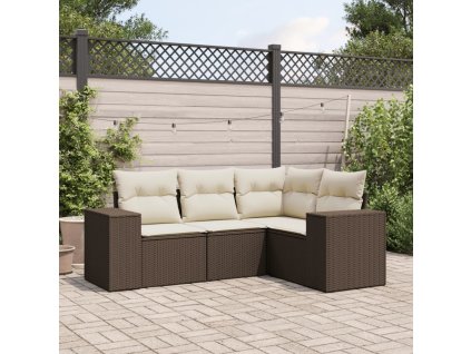 4dílná zahradní sedací souprava s poduškami hnědá polyratan 3222512