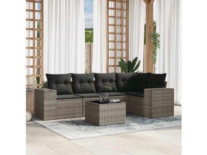 6dílná zahradní sedací souprava s poduškami šedá polyratan 3222539