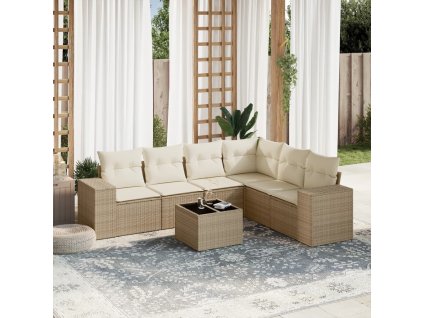 7dílná zahradní sedací souprava s poduškami béžová polyratan 3222617