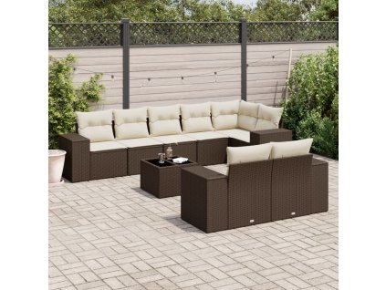 9dílná zahradní sedací souprava s poduškami hnědá polyratan 3222832