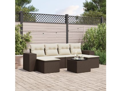 7dílná zahradní sedací souprava s poduškami hnědá polyratan 3222932