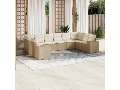 10dílná zahradní sedací souprava s poduškami béžová polyratan 3223067