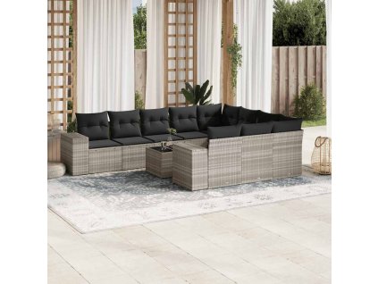 11dílná zahradní sedací souprava s poduškami šedá polyratan 3223101