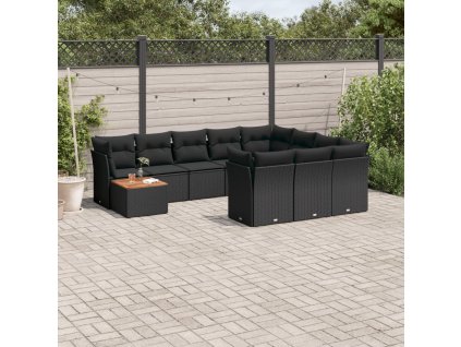 11dílná zahradní sedací souprava s poduškami černá polyratan 3223843
