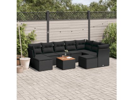 10dílná zahradní sedací souprava s poduškami černá polyratan 3223962