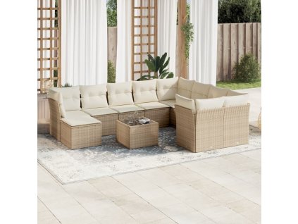 11dílný zahradní sedací souprava s poduškami béžový polyratan 3218598
