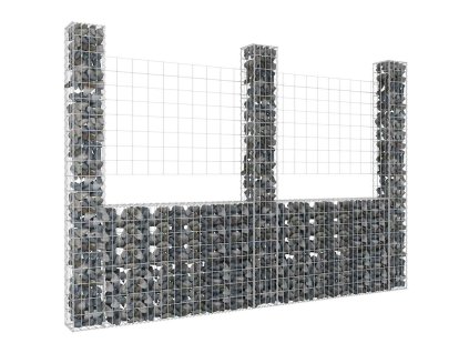 Gabionový koš ve tvaru U se 3 sloupky železo 260 x 20 x 200 cm 151290