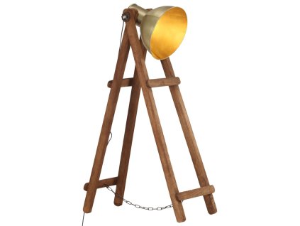 Stojací lampa mosazná E27 masivní mangovníkové dřevo 320588