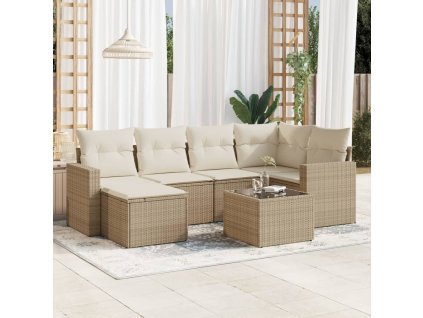 7dílná zahradní sedací souprava s poduškami béžová polyratan 3219258