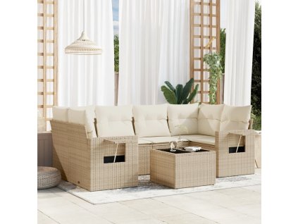 7dílná zahradní sedací souprava s poduškami béžová polyratan 3219917