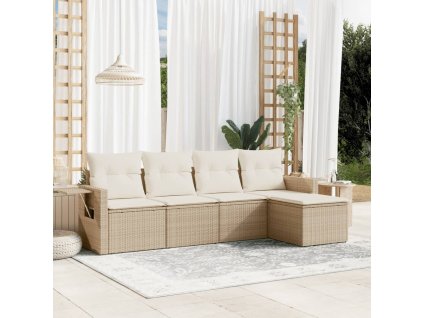 5dílná zahradní sedací souprava s poduškami béžová polyratan 3220087