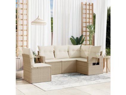 5dílná zahradní sedací souprava s poduškami béžová polyratan 3220167