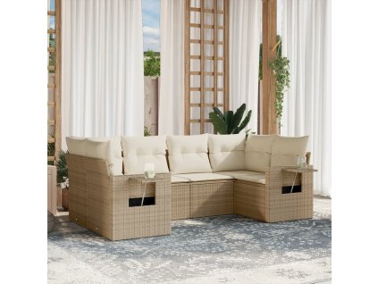 6dílná zahradní sedací souprava s poduškami béžová polyratan 3220577