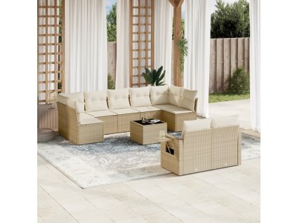 10dílná zahradní sedací souprava s poduškami béžová polyratan 3220627