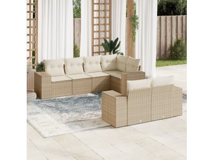 7dílná zahradní sedací souprava s poduškami béžová polyratan 3222807