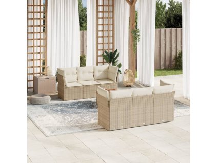 7dílná zahradní sedací souprava s poduškami béžová polyratan 3223489