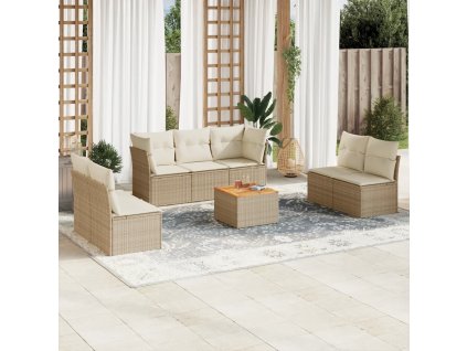 8dílná zahradní sedací souprava s poduškami béžová polyratan 3223566