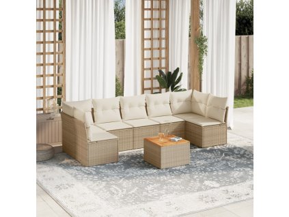 8dílná zahradní sedací souprava s poduškami béžová polyratan 3223573