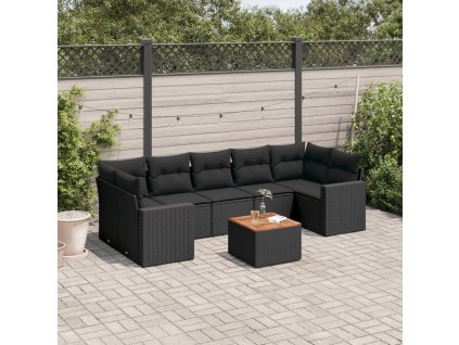8dílná zahradní sedací souprava s poduškami černá polyratan 3224032