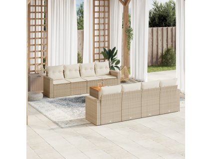 9dílná zahradní sedací souprava s poduškami béžová polyratan 3224042