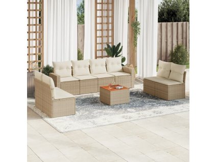 9dílná zahradní sedací souprava s poduškami béžová polyratan 3224084