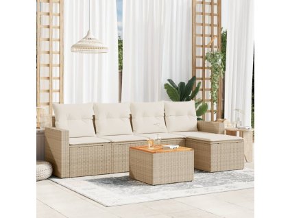 6dílná zahradní sedací souprava s poduškami béžová polyratan 3224098