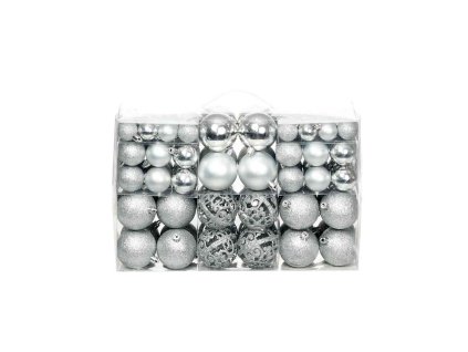 Sada vánočních baněk 100 kusů 3/4/6 cm stříbrná 245712