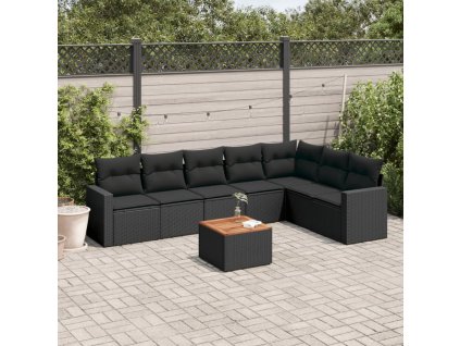 8dílná zahradní sedací souprava s poduškami černá polyratan 3224151