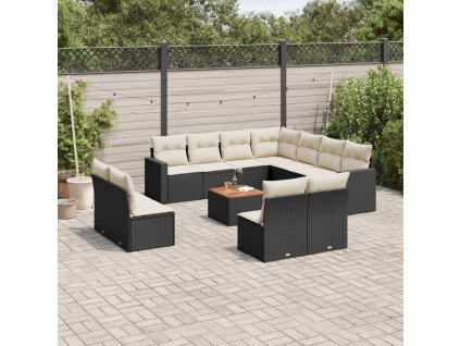 12dílná zahradní sedací souprava s poduškami černá polyratan 3224180