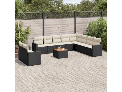 11dílná zahradní sedací souprava s poduškami černá polyratan 3224194