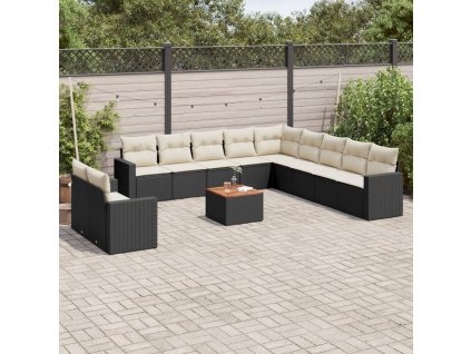 12dílná zahradní sedací souprava s poduškami černá polyratan 3224201