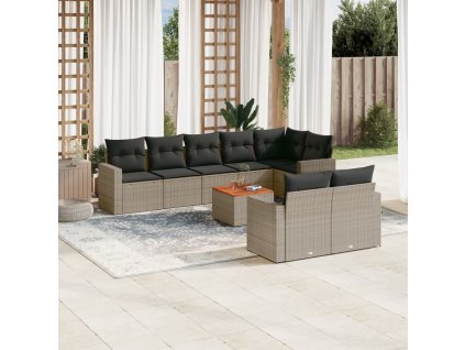 9dílná zahradní sedací souprava s poduškami šedá polyratan 3224212