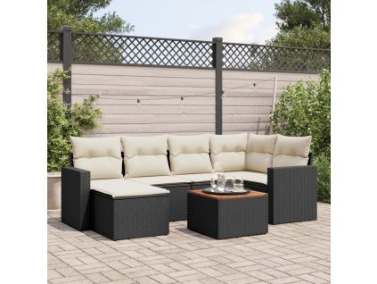 7dílná zahradní sedací souprava s poduškami černá polyratan 3224222