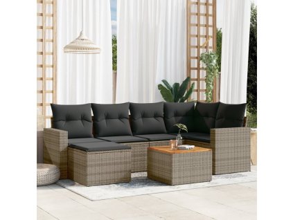 7dílná zahradní sedací souprava s poduškami šedá polyratan 3224226